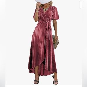 Velvet V Neck Wrap Dress SMALL NWT Deep Rose